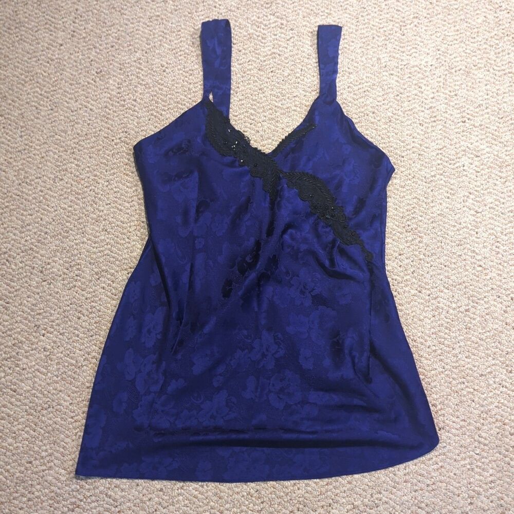 Vintage Gold Label Victoria’s Secret Nightie Chemise Large Purple Black Lace